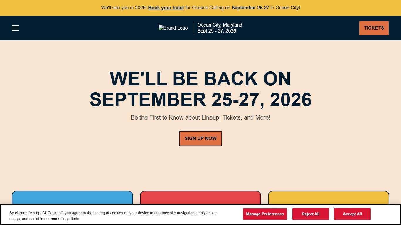 Oceans Calling Festival Sept 25 - 27, 2026 Ocean City, MD